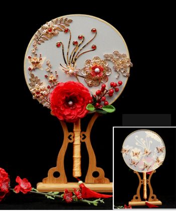 3D Chinese Fans Artificial Costume Flowers LF821 Style Photography Hand Wedding Decorative Double-Sided Round Accessories Fan