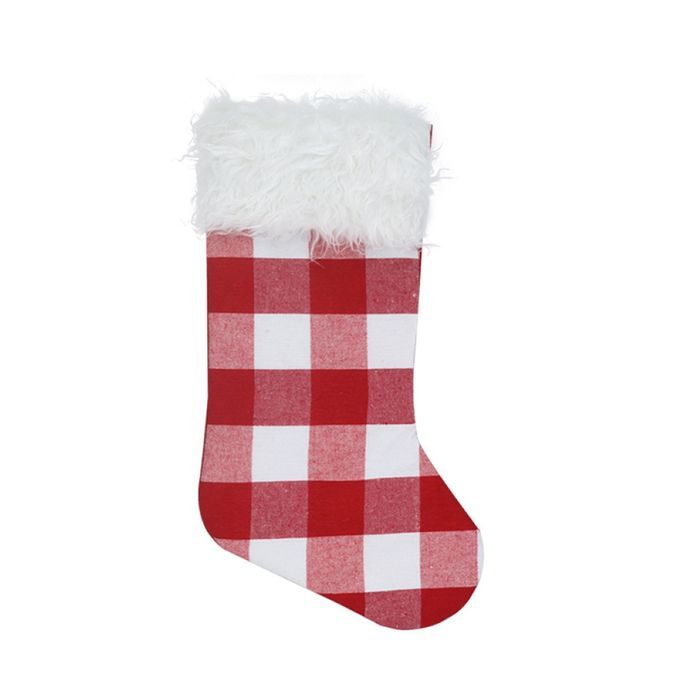 Family Christmas Stocking Sock Decorations-Red + White Plaid