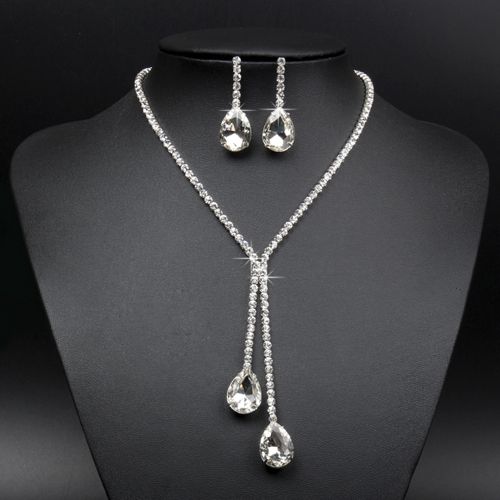 Bridal Wedding Party Rhinestone Waterdrop Pendant Necklace-