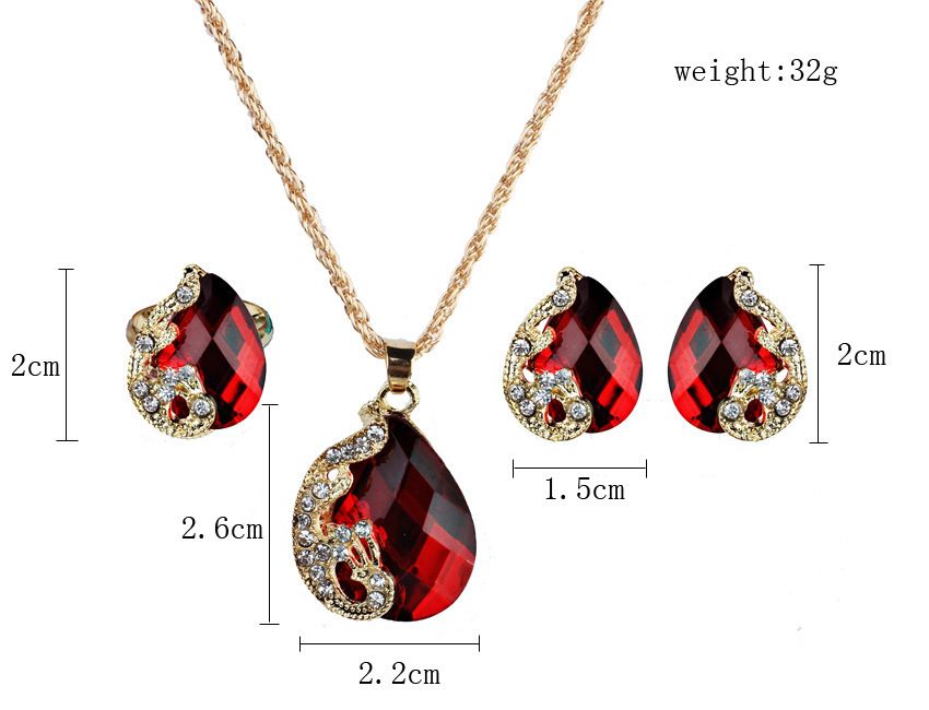 Women's Pendant Necklace Earrings Ring Jewelry Set (Blue)
