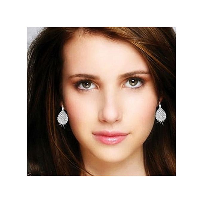 Women Shiny Waterdrop Rhinestone Claw Hook Stud Earrings