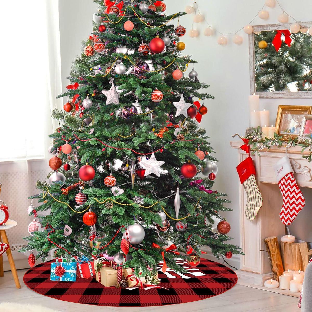 Christmas Tree Skirt 60 inch - White Snow Tree Skirt - Xmas Tree Ornaments