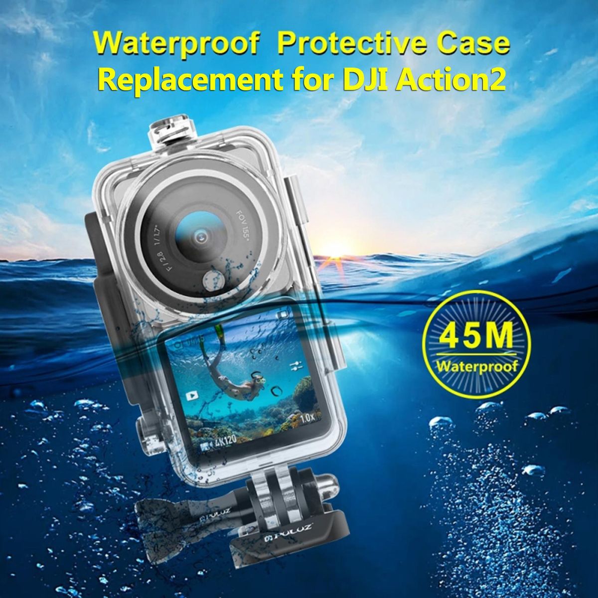 PULUZ 45m Waterproof Transparent Housing Diving Case Replacement for Action 2 Action Camera Diving Snorkeling