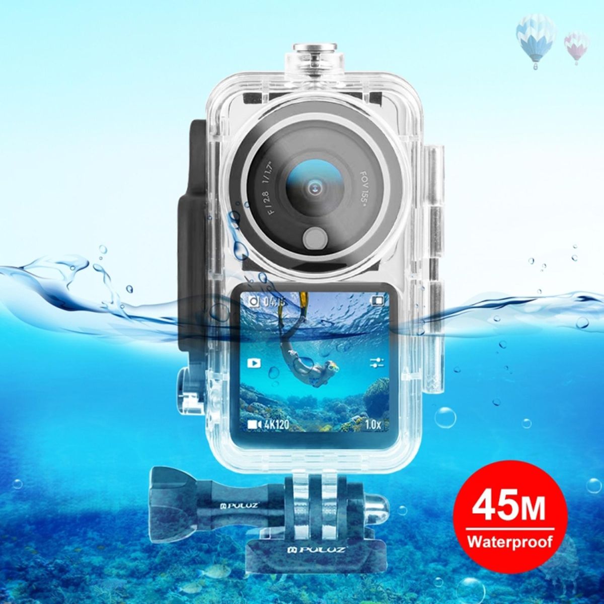 PULUZ 45m Waterproof Transparent Housing Diving Case Replacement for Action 2 Action Camera Diving Snorkeling