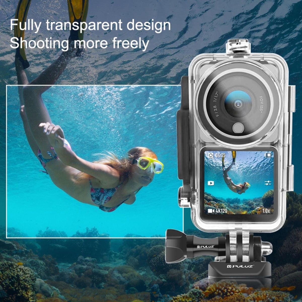 PULUZ 45m Waterproof Transparent Housing Diving Case Replacement for Action 2 Action Camera Diving Snorkeling