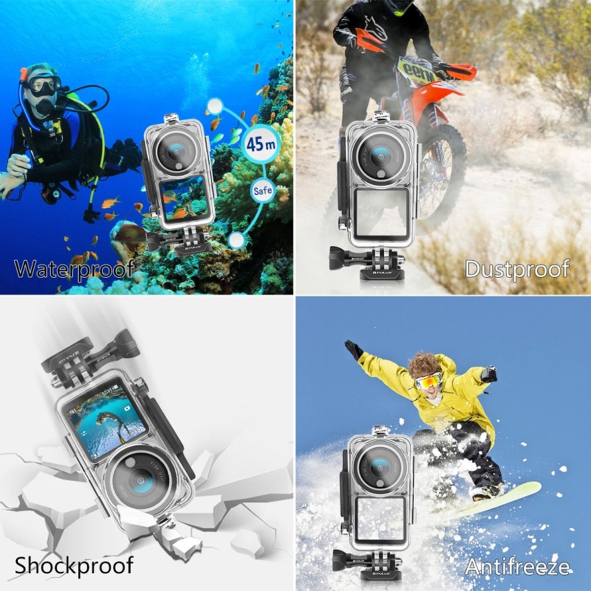 PULUZ 45m Waterproof Transparent Housing Diving Case Replacement for Action 2 Action Camera Diving Snorkeling