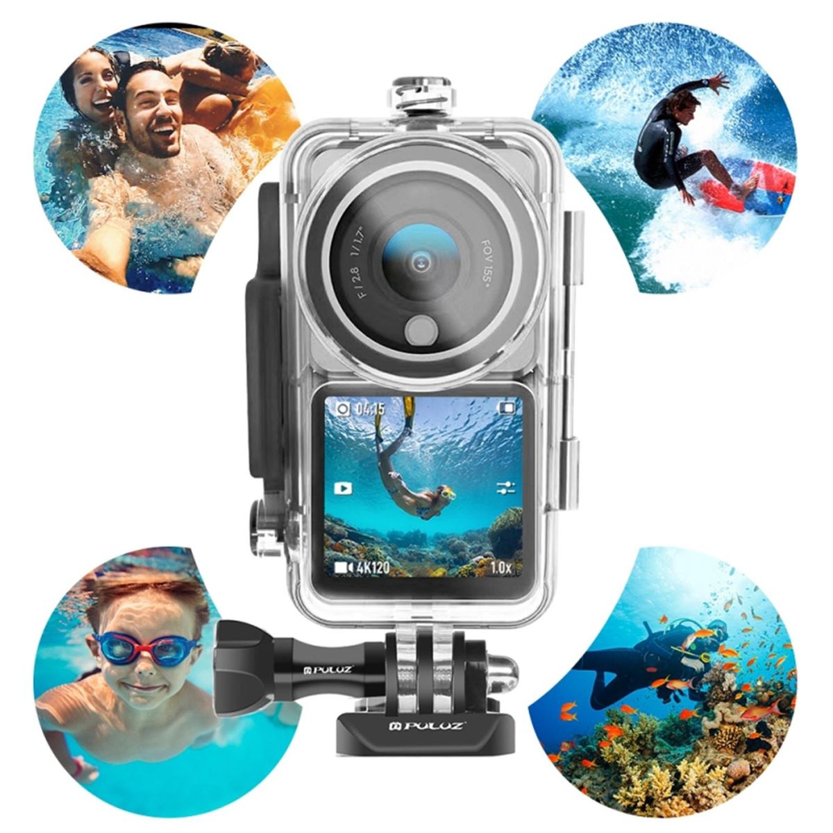 PULUZ 45m Waterproof Transparent Housing Diving Case Replacement for Action 2 Action Camera Diving Snorkeling