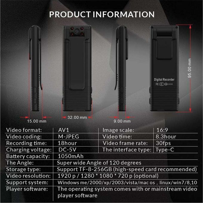 1080P HD Mini Body Camera Pocket Video Spy Wearable Hidden Cam W/ Back