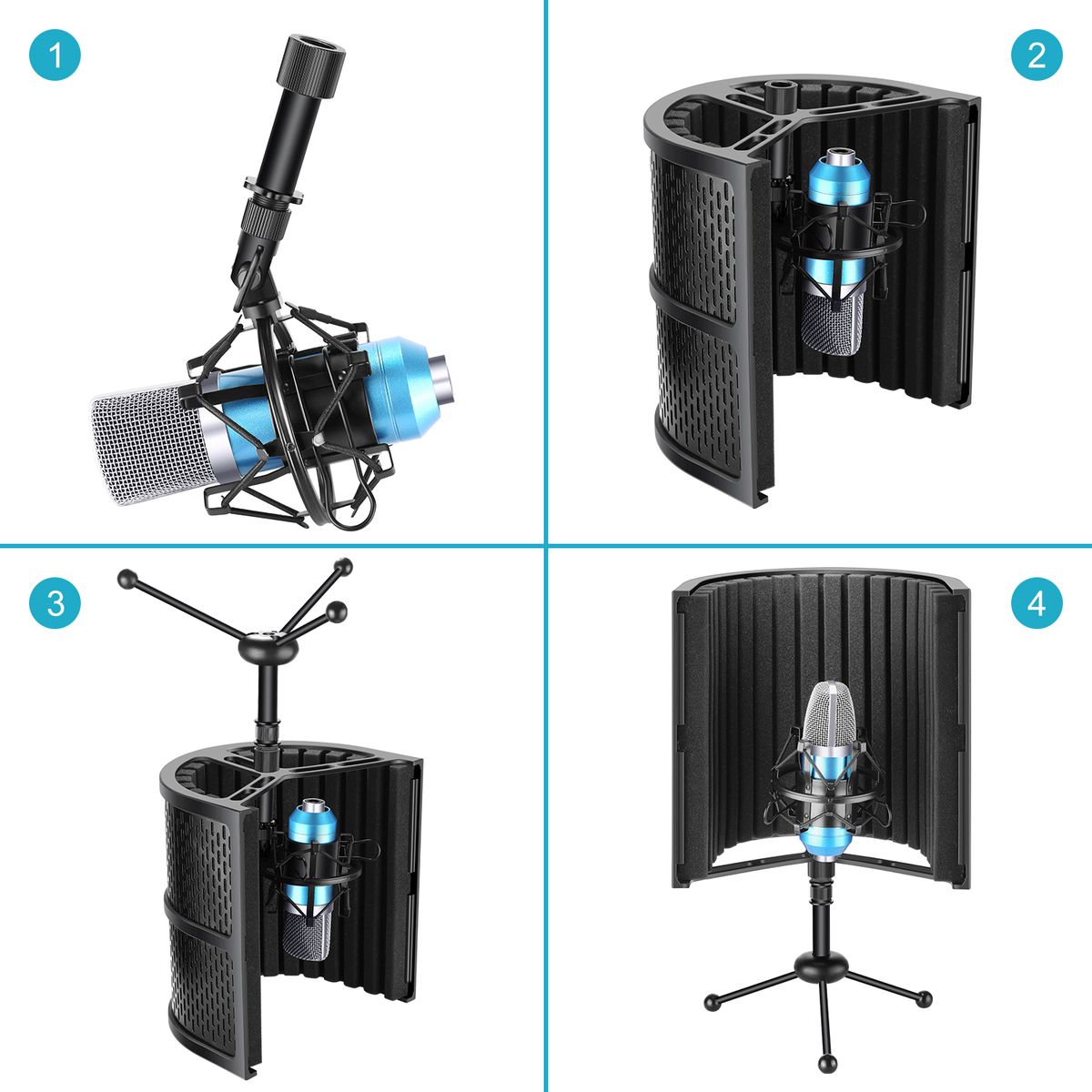 Tabletop Compact Microphone Isolation Shield With Tripod Stand, Mic Sound Absorbing Foam For Studio Sound Recording, Podcasts, Vocals, Singing, Broadcasting (Mic And Shock Mount Not Included)