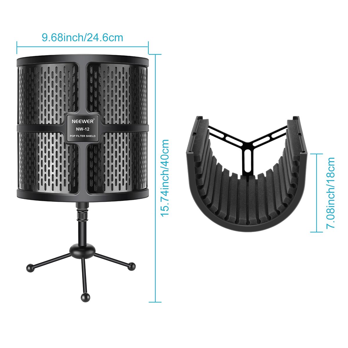 Tabletop Compact Microphone Isolation Shield With Tripod Stand, Mic Sound Absorbing Foam For Studio Sound Recording, Podcasts, Vocals, Singing, Broadcasting (Mic And Shock Mount Not Included)