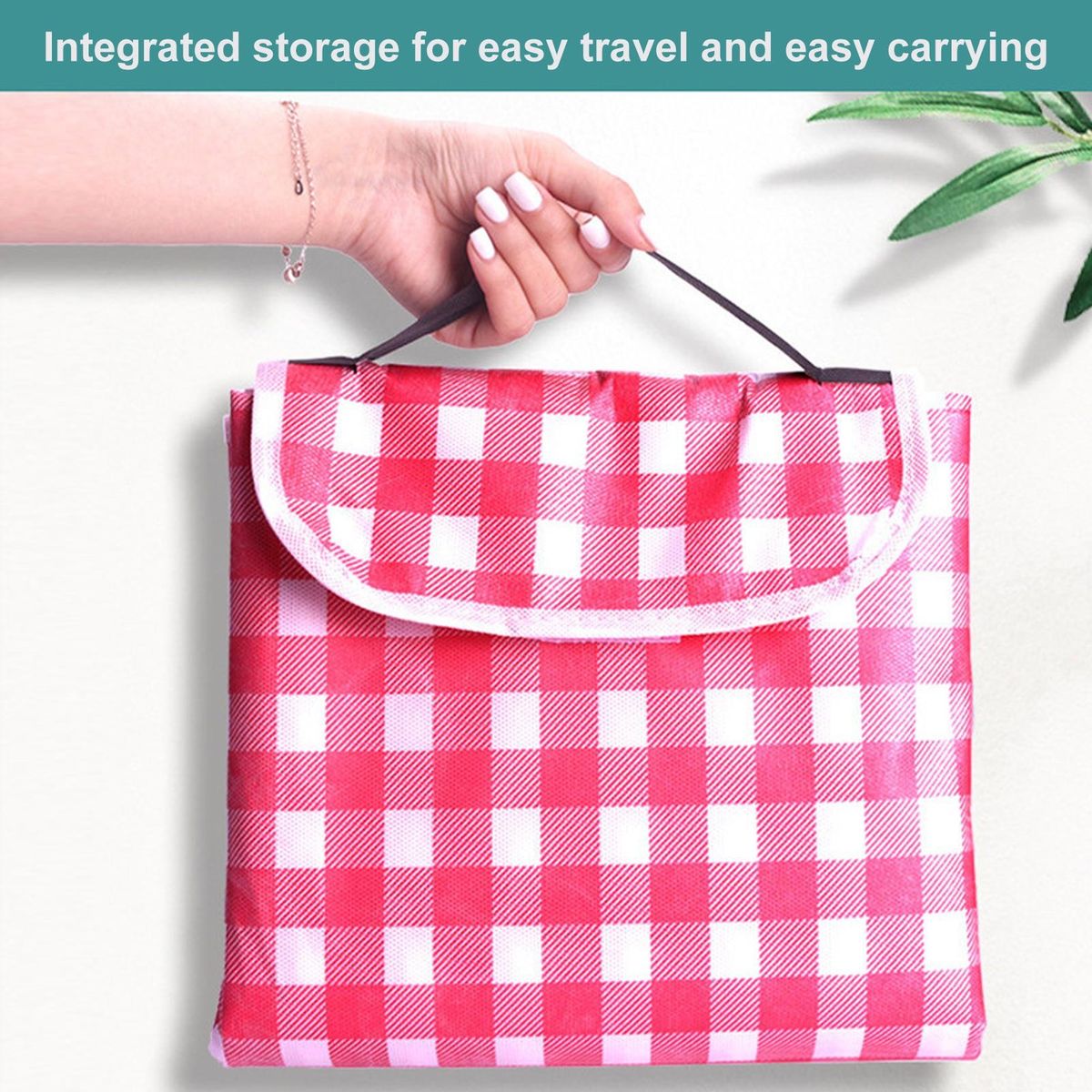 Waterproof Plaid Picnic Blanket Foldable Outdoor Mat Red