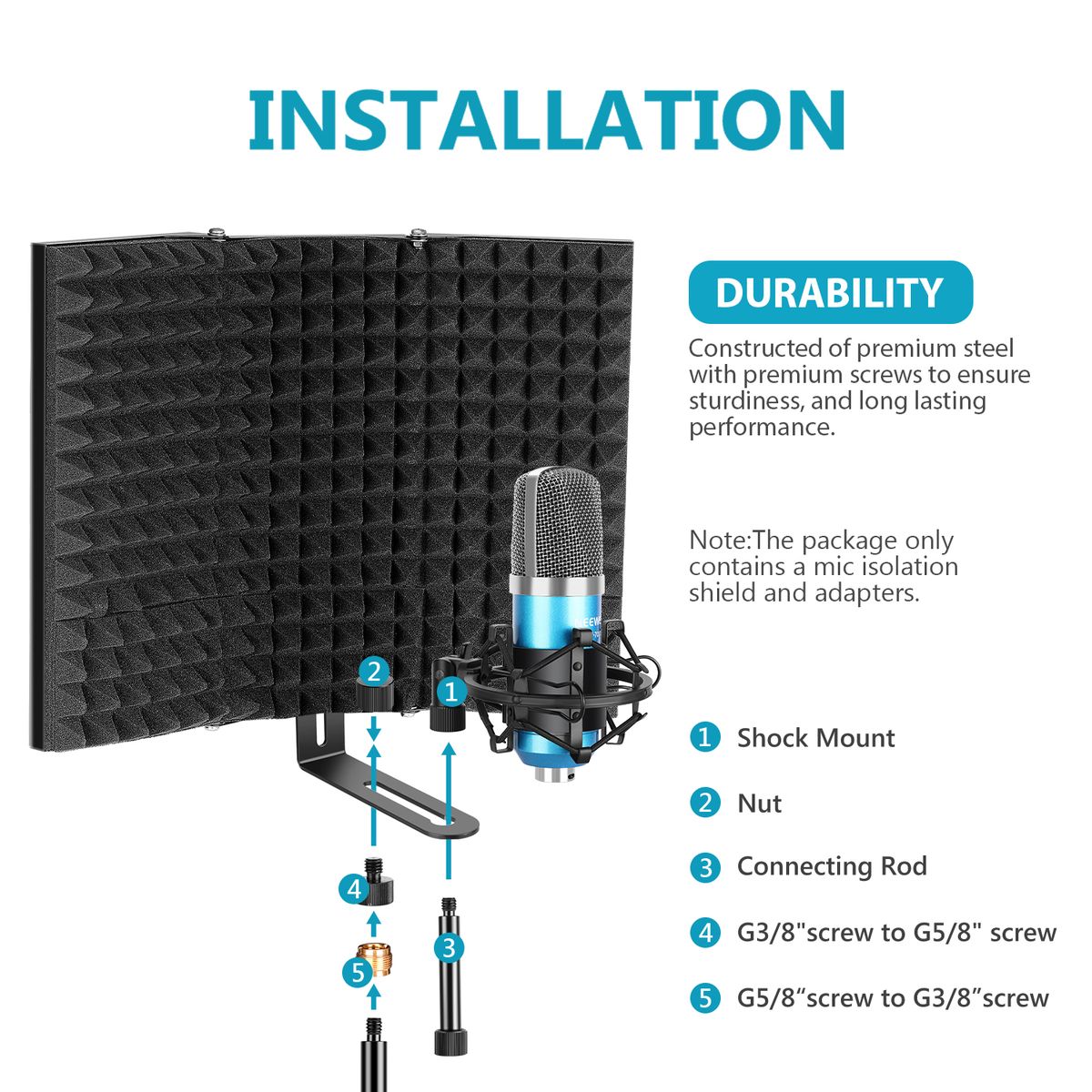 Pro Microphone Isolation Shield, 3-Panel Pop Filter, High Density Absorbent Foam Front & Vented Metal Back Plate, Compatible With Blue Yeti And Any Condenser Microphone Recording Equipment