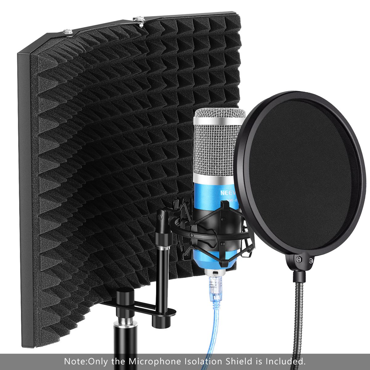 Pro Microphone Isolation Shield, 3-Panel Pop Filter, High Density Absorbent Foam Front & Vented Metal Back Plate, Compatible With Blue Yeti And Any Condenser Microphone Recording Equipment