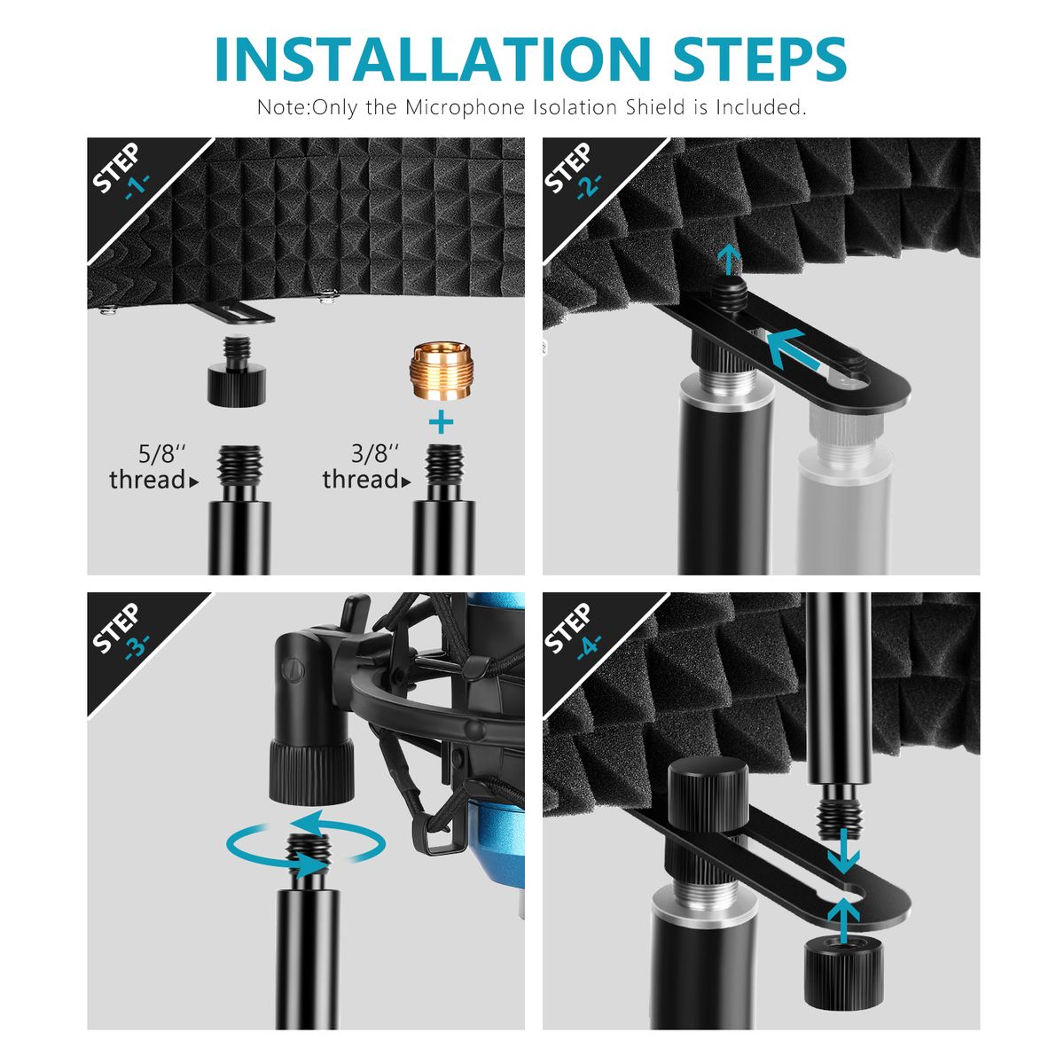 Pro Microphone Isolation Shield, 3-Panel Pop Filter, High Density Absorbent Foam Front & Vented Metal Back Plate, Compatible With Blue Yeti And Any Condenser Microphone Recording Equipment