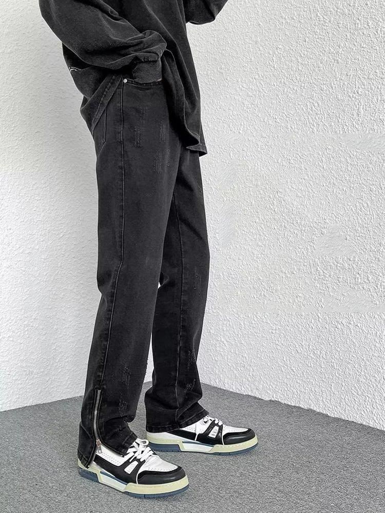 Men's Jeans Zipper Slim Fit Straight Jeans Black