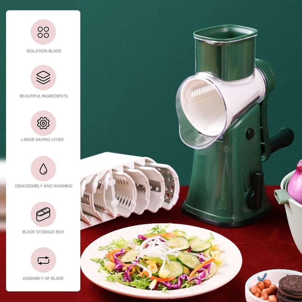 Multifunctional Rotary Drum Vegetable Cutter Shredder Slicer Grater Kitchen Tool DIY Set Manual Manuomotive Mini Size Portable Washable for Daily Housework Meal Cooking