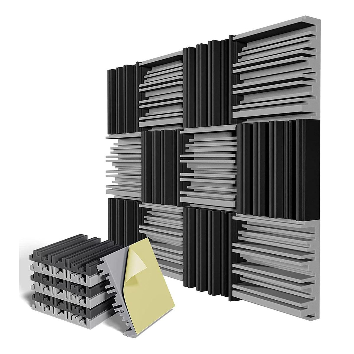 12 Pack Self-Adhesive Sound Proof Foam Panels12 x 12 x 2 Inches Acoustic Foamfor WallHomeStudio