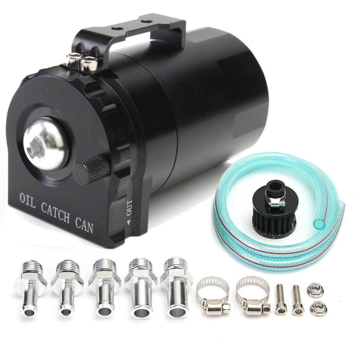 Engine Aluminum Oil Catch Can Reservoir Breather Tank Cylinder Filter Baffled