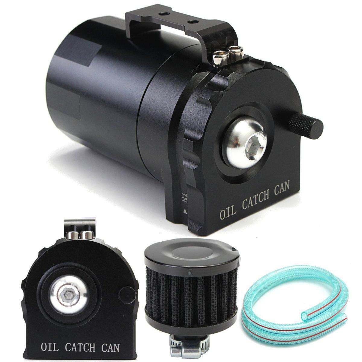 Engine Aluminum Oil Catch Can Reservoir Breather Tank Cylinder Filter Baffled