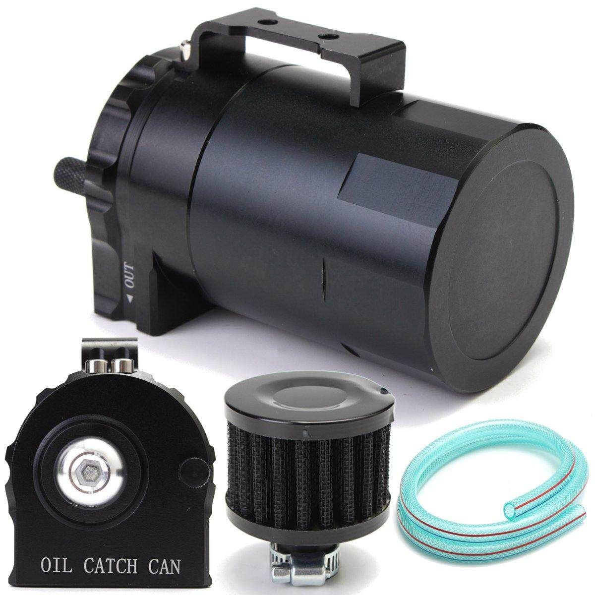 Engine Aluminum Oil Catch Can Reservoir Breather Tank Cylinder Filter Baffled