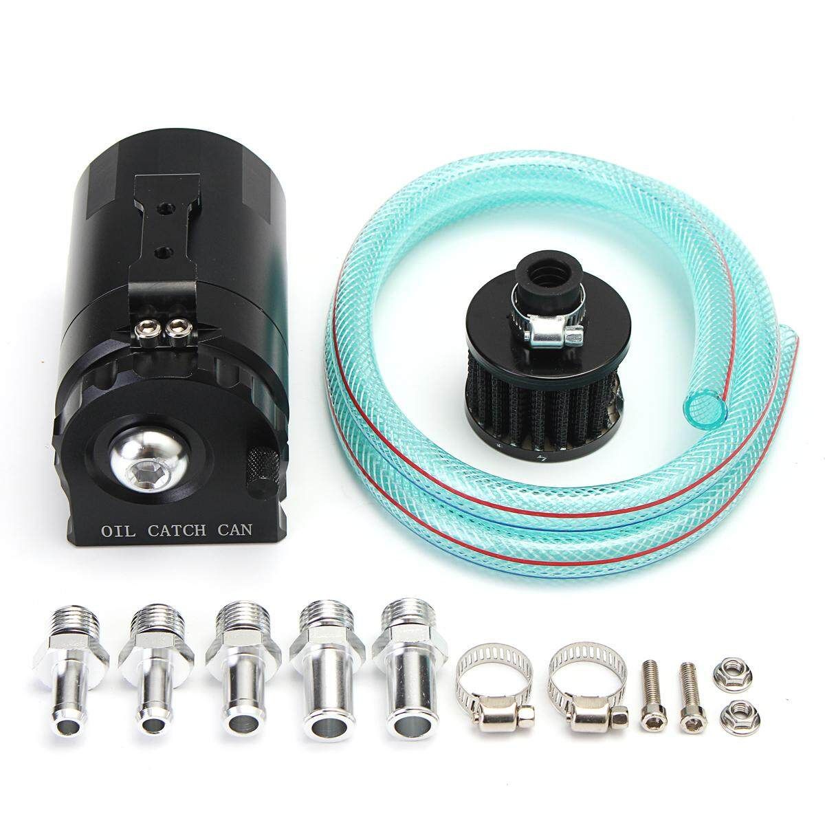 Engine Aluminum Oil Catch Can Reservoir Breather Tank Cylinder Filter Baffled