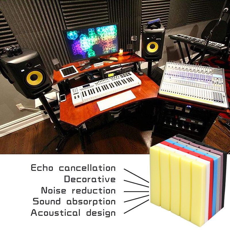 10pcs Wedge Acoustic Foam Cotton Soundproofing Acoustic Foam Tiles Noise Soundproof Sound Treatment Studio Noise Cancellation Soundproofing Sponge Fireproof 25x25x2 Cm White