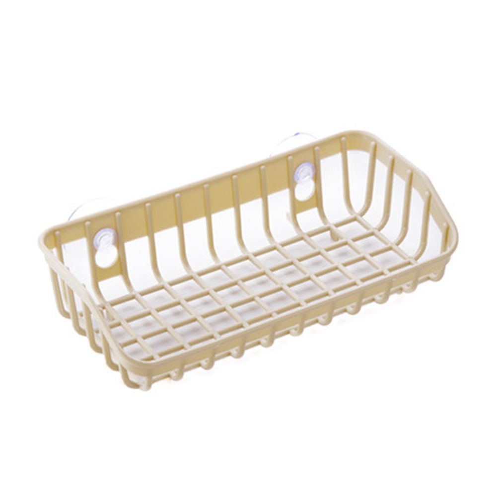 Kitchen Gadget Dual Suction Cup Drainage Shelf Dish Sponge Storage Rack Holder-Beige