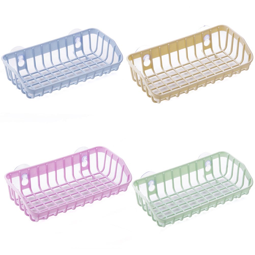 Kitchen Gadget Dual Suction Cup Drainage Shelf Dish Sponge Storage Rack Holder-Beige