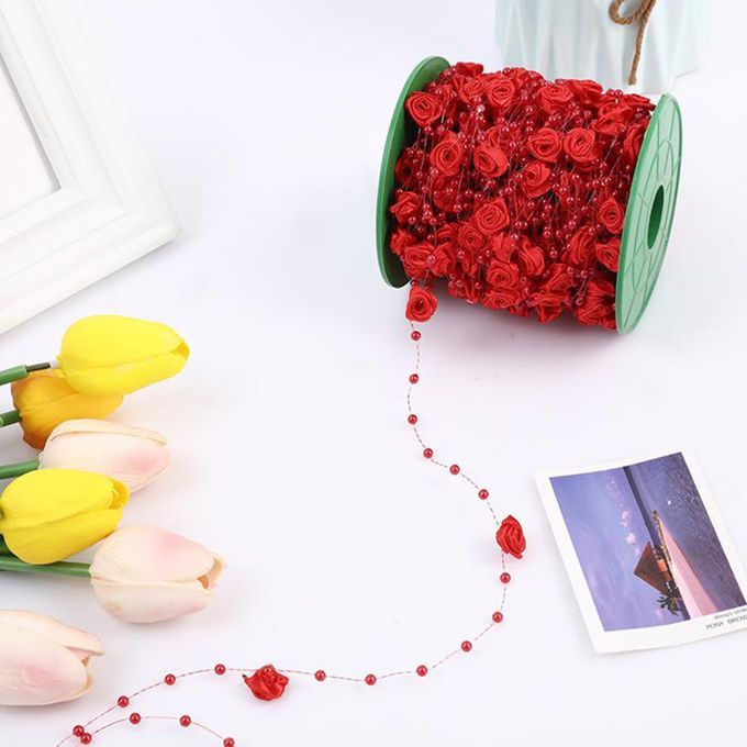 Pearl Garland Beads Chain Trim DIY Wedding Bride Craft Accessories Red