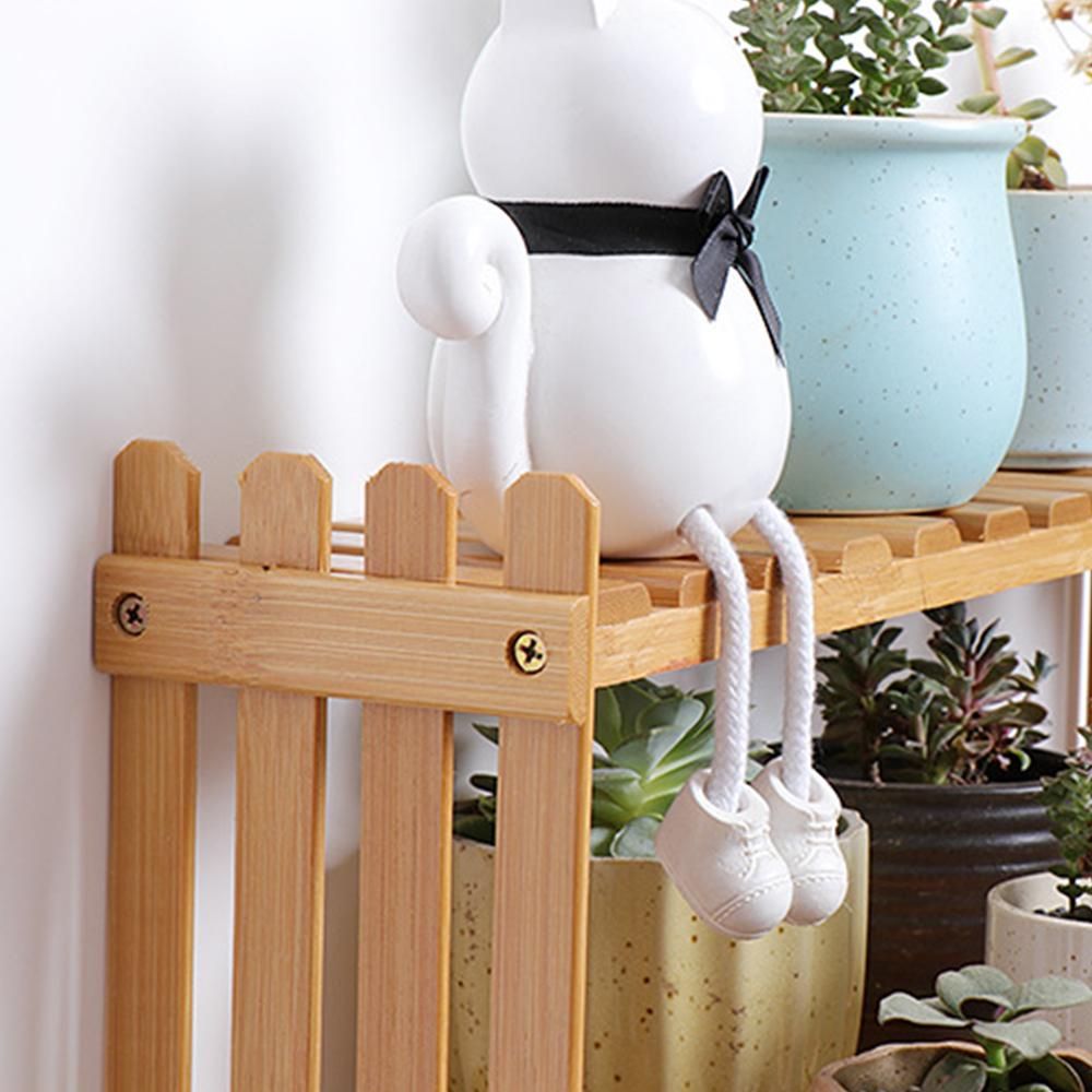 Countertop Bamboo Plant Shelf Bamboo Flower Pot Stand Balcony Flower Rack Cabinet Organizer Multi-Function DIY Desktop Storage Rack for Living Room Bedroom Kids Room