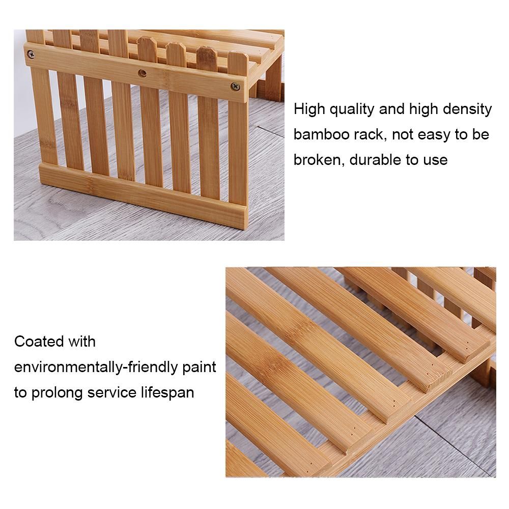 Countertop Bamboo Plant Shelf Bamboo Flower Pot Stand Balcony Flower Rack Cabinet Organizer Multi-Function DIY Desktop Storage Rack for Living Room Bedroom Kids Room