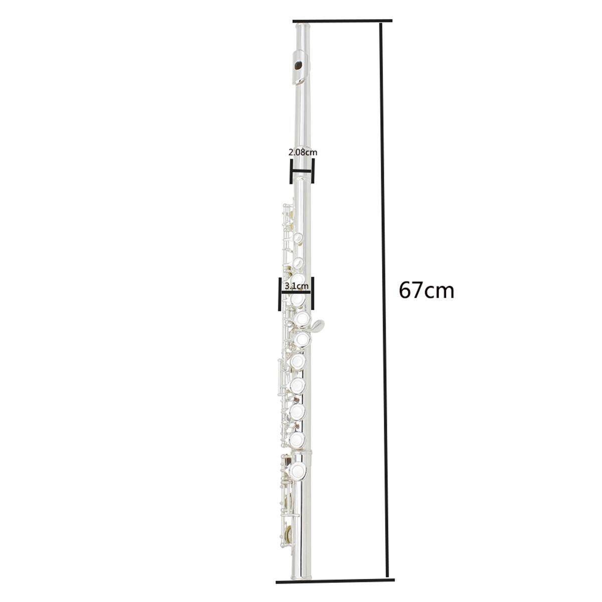 16 Holes Key Flute Cupronickel Plated Silver Woodwind Instrument With Cleaning Cloth Padded Case Silver (silver)