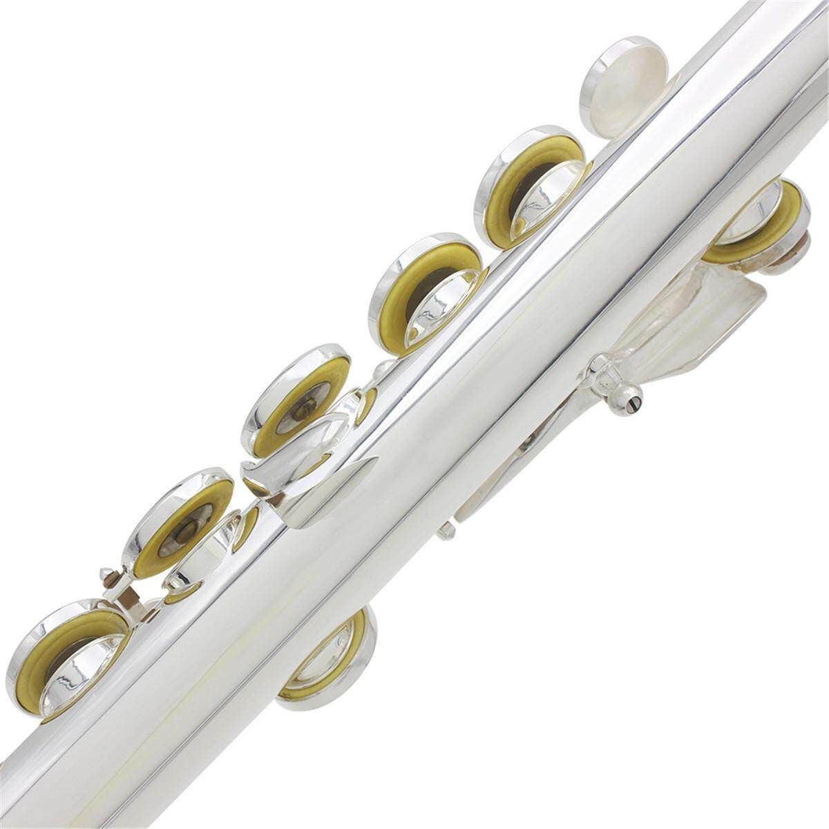 16 Holes Key Flute Cupronickel Plated Silver Woodwind Instrument With Cleaning Cloth Padded Case Silver (silver)
