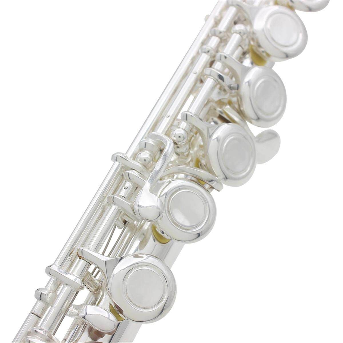 16 Holes Key Flute Cupronickel Plated Silver Woodwind Instrument With Cleaning Cloth Padded Case Silver (silver)
