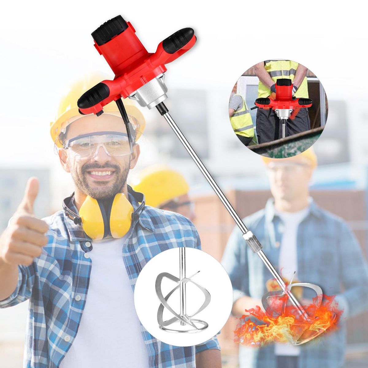 2100W Electric Cement Mixer Stirrer 6-Speed Handheld Concrete Mixer for Mortars Paint Mud Grout 800rpm EU Plug