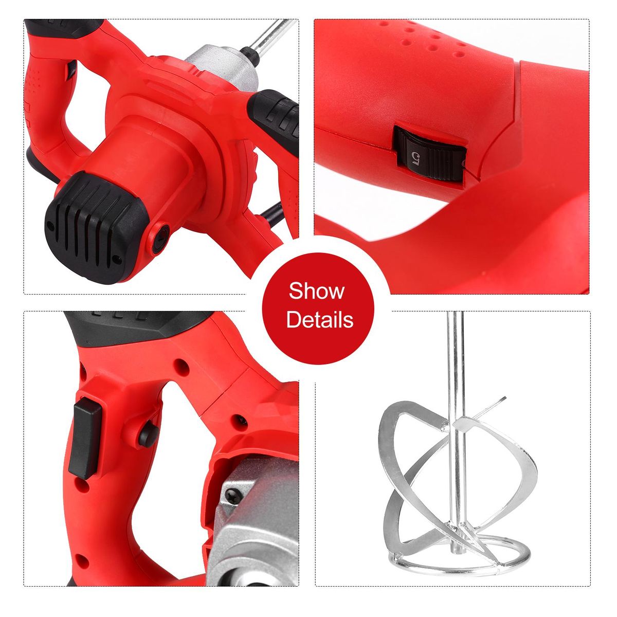 2100W Electric Cement Mixer Stirrer 6-Speed Handheld Concrete Mixer for Mortars Paint Mud Grout 800rpm EU Plug