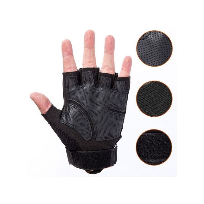 Men Half Finger Gloves Military Tactical Gloves Motorcycle Bicycle Mittens Black Leather