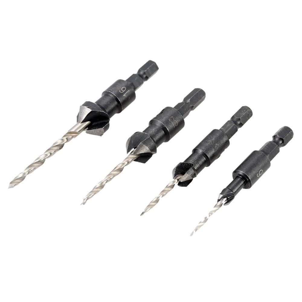 4 Pcs/set Professional Countersink Drill Bit Set with Quick Change Hex Shank High Speed Steel Carbon Steel Counter Bore Woodworking Tool