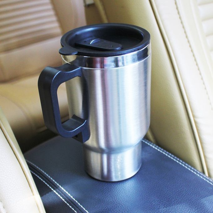 12 V Steel Thermos Heating  Up  Ar Auto Adapter Heated Kettle Travel  0ml-silver