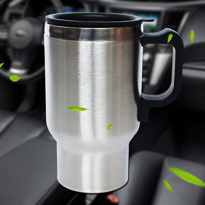 12 V Steel Thermos Heating  Up  Ar Auto Adapter Heated Kettle Travel  0ml-silver