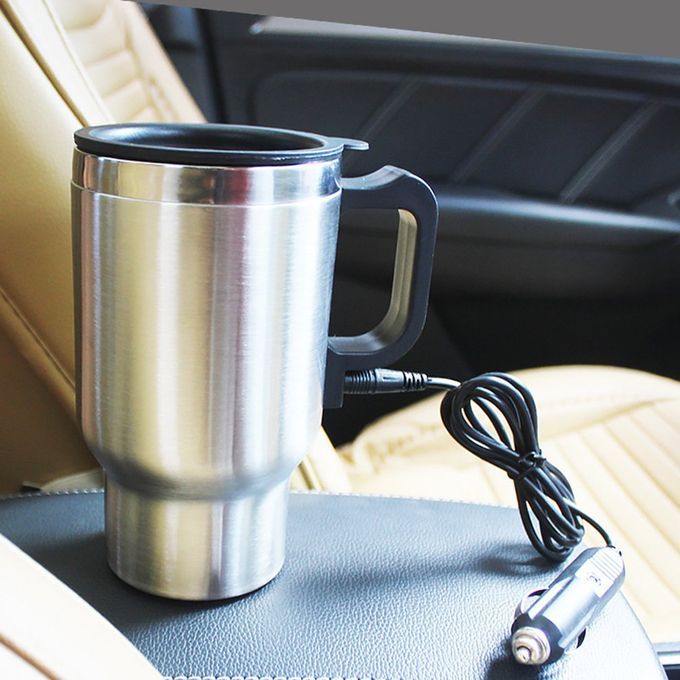 12 V Steel Thermos Heating  Up  Ar Auto Adapter Heated Kettle Travel  0ml-silver