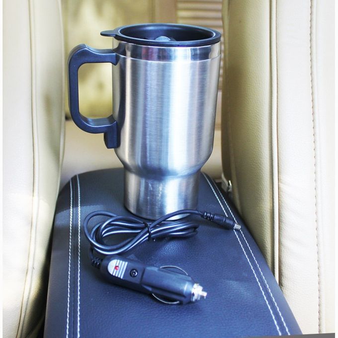 12 V Steel Thermos Heating  Up  Ar Auto Adapter Heated Kettle Travel  0ml-silver