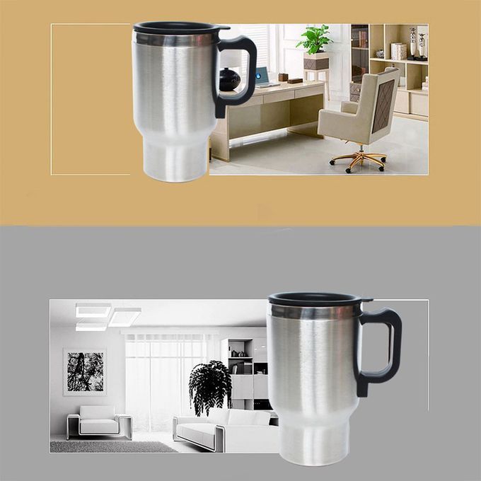 12 V Steel Thermos Heating  Up  Ar Auto Adapter Heated Kettle Travel  0ml-silver