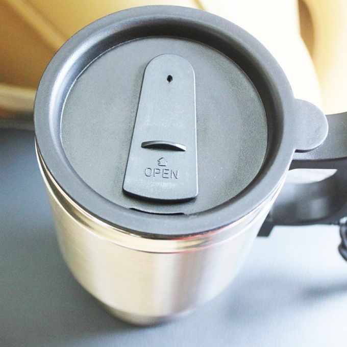 12 V Steel Thermos Heating  Up  Ar Auto Adapter Heated Kettle Travel  0ml-silver