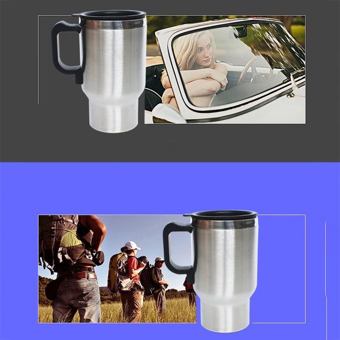 12 V Steel Thermos Heating  Up  Ar Auto Adapter Heated Kettle Travel  0ml-silver