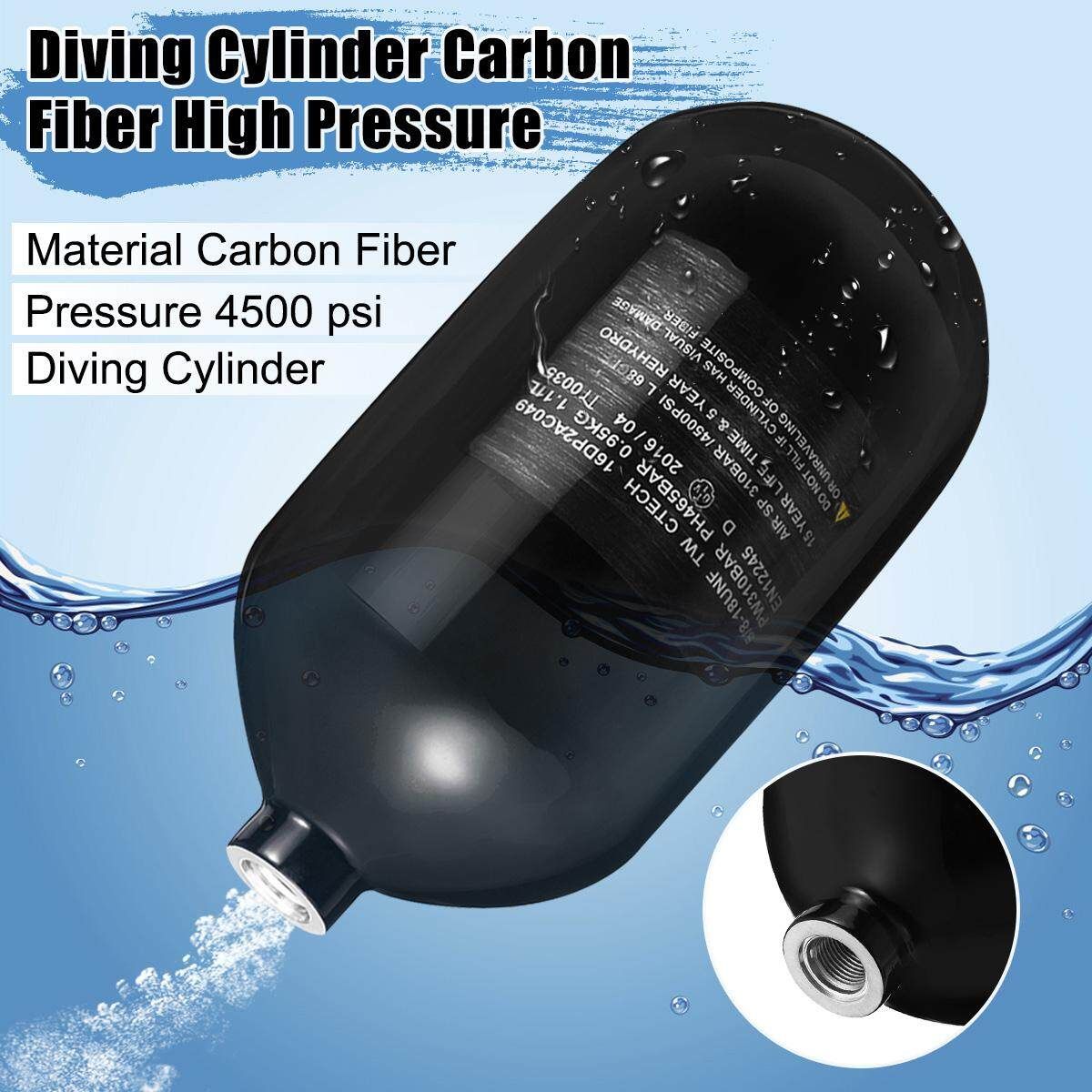 30MPA Stainless Steel Tank Compressed Adapter With Hose For Carbon Fibre Bottles+1.1L 4500PSI Carbon Fiber Breathing Air Cylinder Tank For Diving Scuba