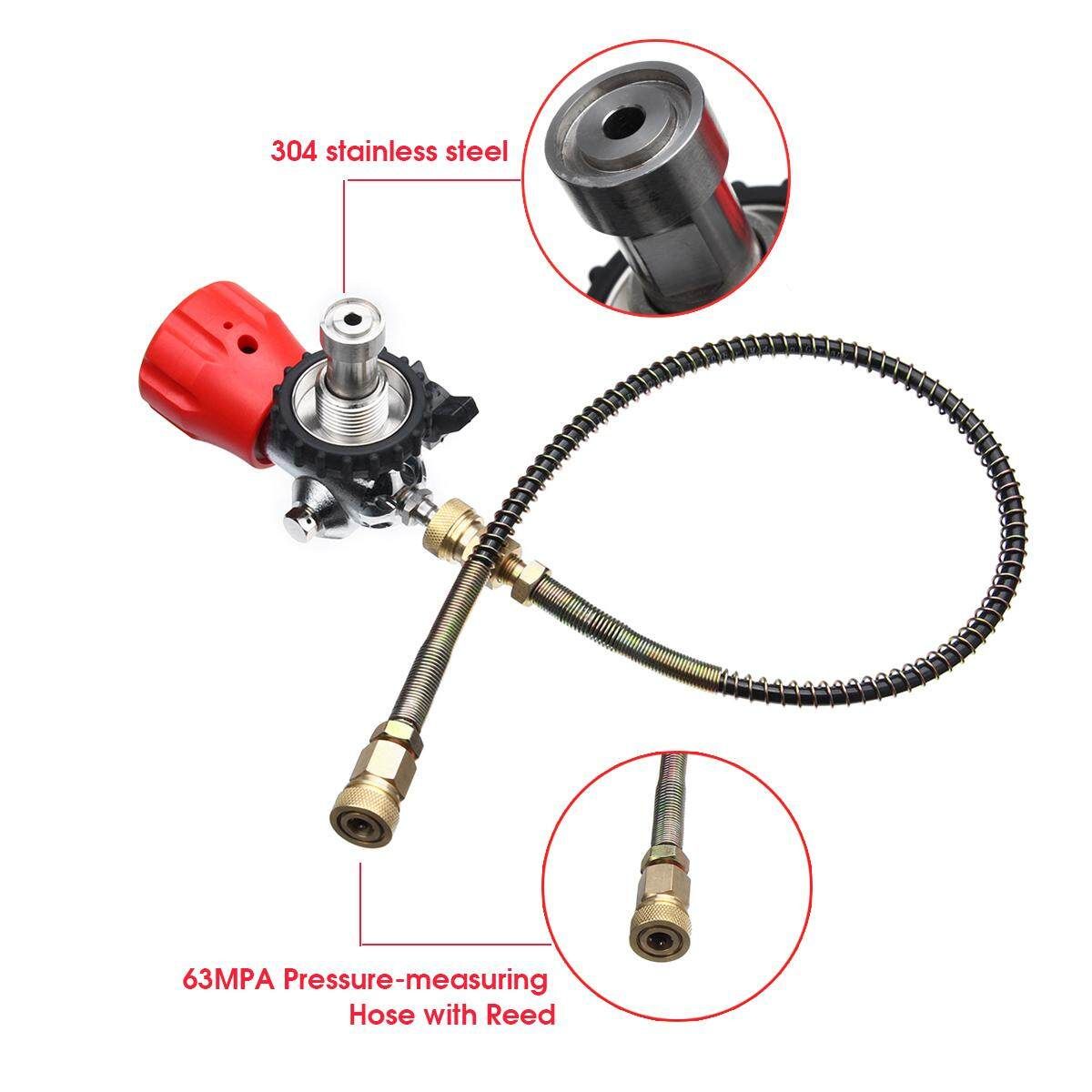 30MPA Stainless Steel Tank Compressed Adapter With Hose For Carbon Fibre Bottles+1.1L 4500PSI Carbon Fiber Breathing Air Cylinder Tank For Diving Scuba
