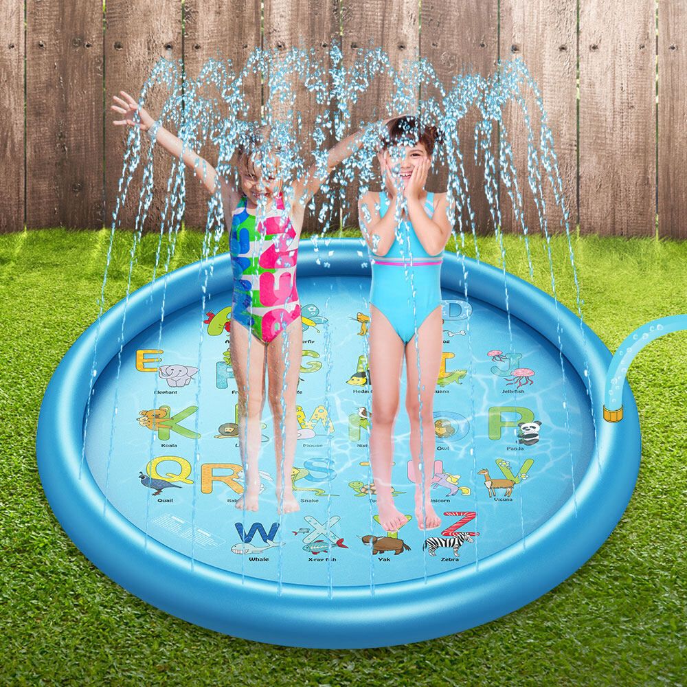 Wevon Splash Playing Pad 67" Sprinkle Play Mat Sprinkler Pad For Kids Sprinkler Pool For Children Outdoor Water Toys Learning Educational Wading Pool For Toddlers Boys Girls Roundness