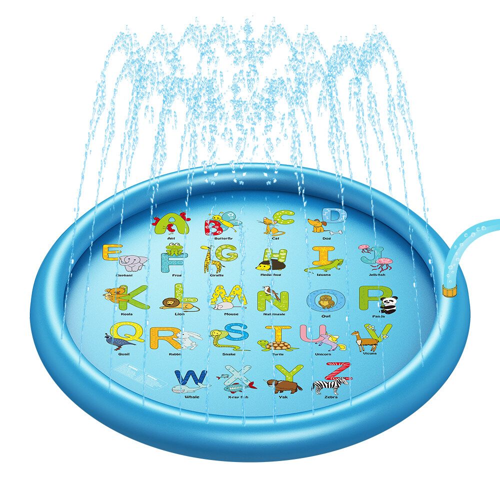 Wevon Splash Playing Pad 67" Sprinkle Play Mat Sprinkler Pad For Kids Sprinkler Pool For Children Outdoor Water Toys Learning Educational Wading Pool For Toddlers Boys Girls Roundness