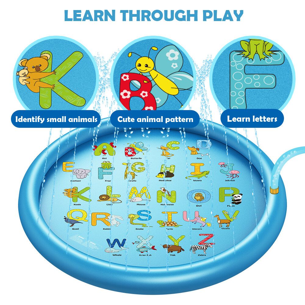 Wevon Splash Playing Pad 67" Sprinkle Play Mat Sprinkler Pad For Kids Sprinkler Pool For Children Outdoor Water Toys Learning Educational Wading Pool For Toddlers Boys Girls Roundness